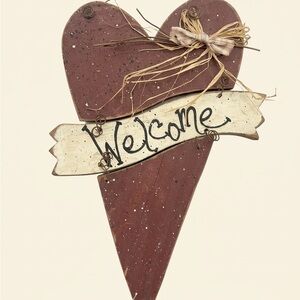 Vintage Rustic Wood Welcome Heart Sign Decor Primitive Cottagecore 16x10